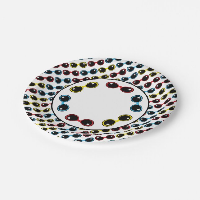 Retro Sunglasses Primary Hues Red Yellow Blue Paper Plates (Angled)