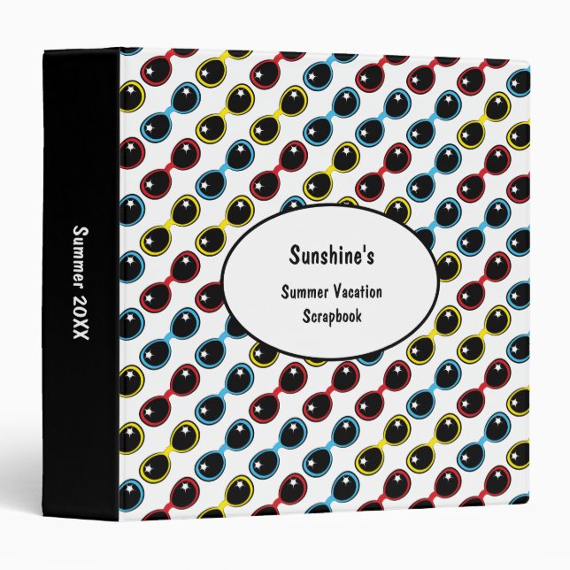 Retro Sunglasses Primary Hues Scrapbook Album 3 Ring Binder (Front/Spine)