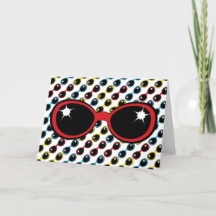 Retro Sunglasses Red Blue Yellow Good Wishes Card