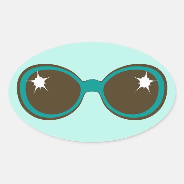 Retro Sunglasses Teal Oval Sticker (Front)