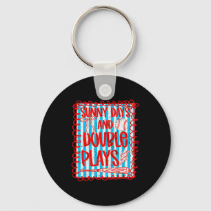 Retro sunny baseball double plays women girl sport keychain