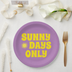 Retro Sunny Days Only Quote Happy Summer Purple Paper Plates