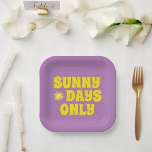 Retro Sunny Days Only Quote Happy Summer Purple Paper Plates