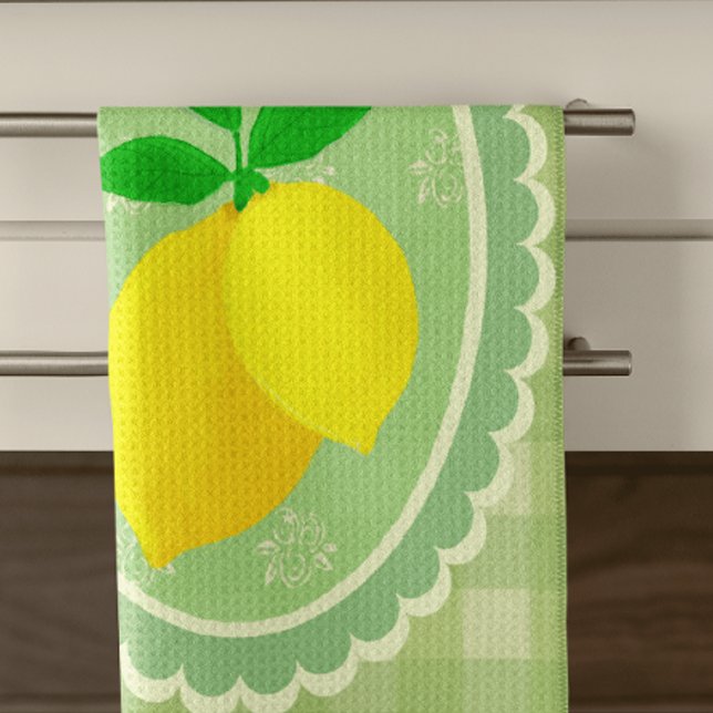 Retro Sunny Lemon Yellow Spring Green Kitchen Towel (Fresh lemons for your kitchen! )