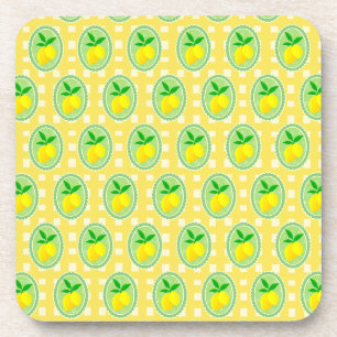 Retro Sunny Lemon Yellow White Check Beverage Coaster