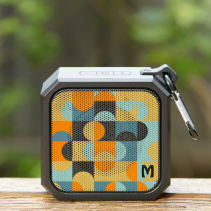 Retro Sunny Orange Teal Blue Black Pop Art Pattern Bluetooth Speaker
