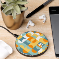 Retro Sunny Orange Teal Blue Pop Art Pattern Wireless Charger