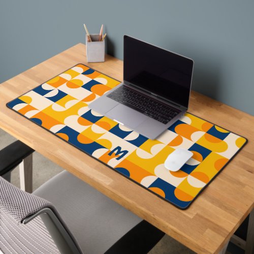 Retro Sunny Orange Yellow Blue Pop Art Pattern Desk Mat