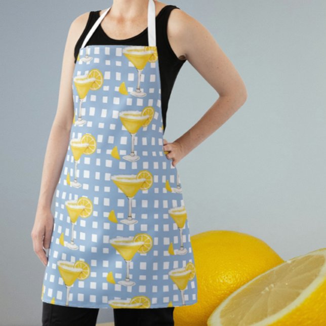 Retro Sunny Yellow Lemon Drop Blue Check Apron (When life gives you lemons...make lemon drops!)