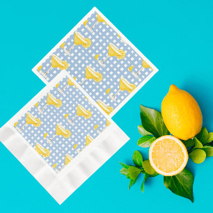 Retro Sunny Yellow Lemon Drop Blue Check Napkins