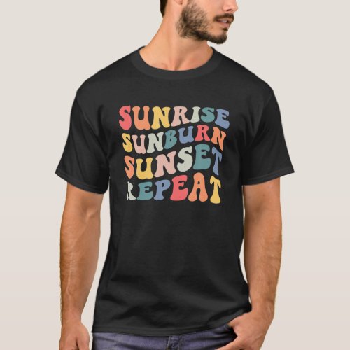 Retro Sunrise Sunburn Sunset Repeat Summer Beach V T_Shirt