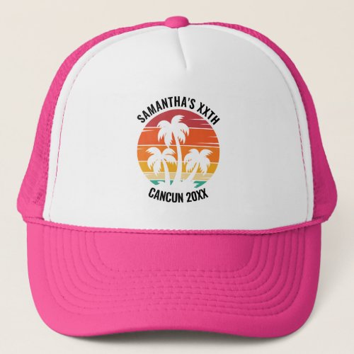 Retro Sunset 10th 20th 30th 40th 50 Birthday Squad Trucker Hat