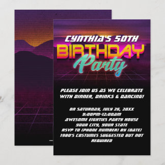 Retro Sunset 1980s 80s 50th Birthday Party Invitation