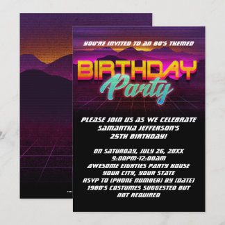 Retro Sunset 1980s 80s Birthday Party Invitation