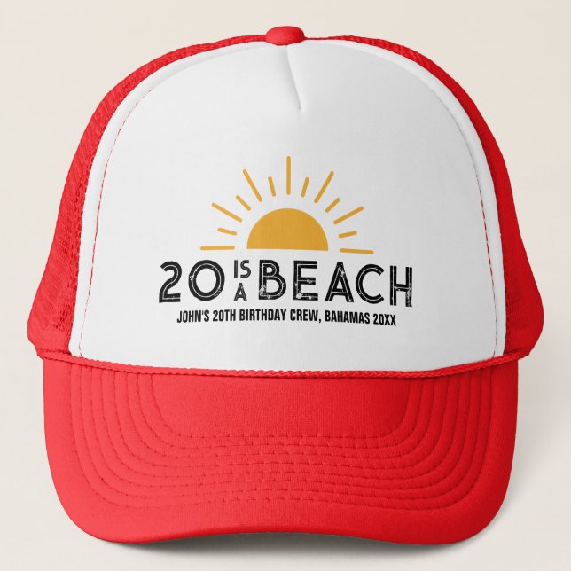 Retro Sunset 20th 30th 40th 50 Birthday Crew Squad Trucker Hat (Front)