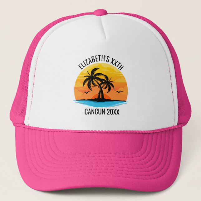 Retro Sunset 20th 30th 40th 50th 60 Birthday Trucker Hat (Front)