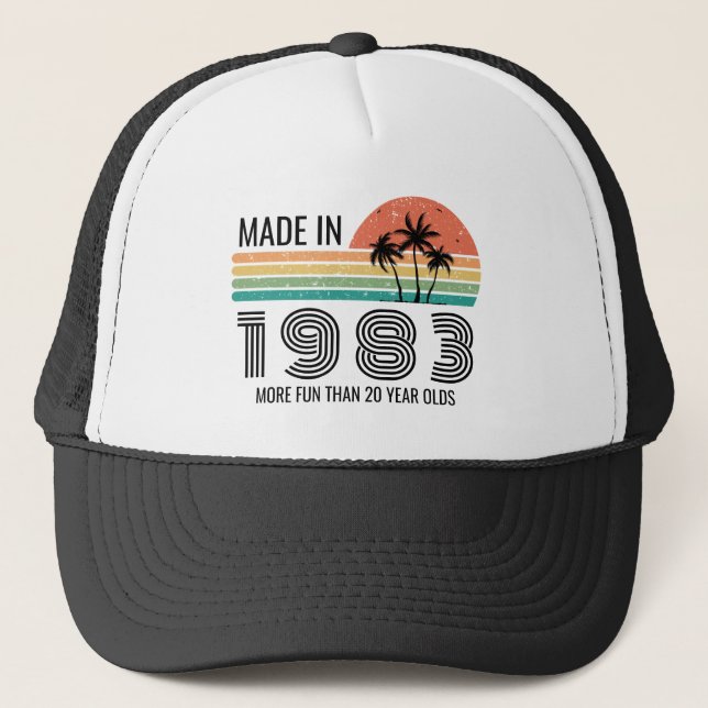 Retro Sunset 21st 30th 40th 50th Birthday Squad Trucker Hat (Front)