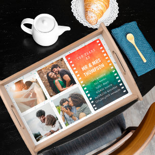 Retro Sunset 4 Photo Mr and Mrs 10th Anniversary Serving Tray