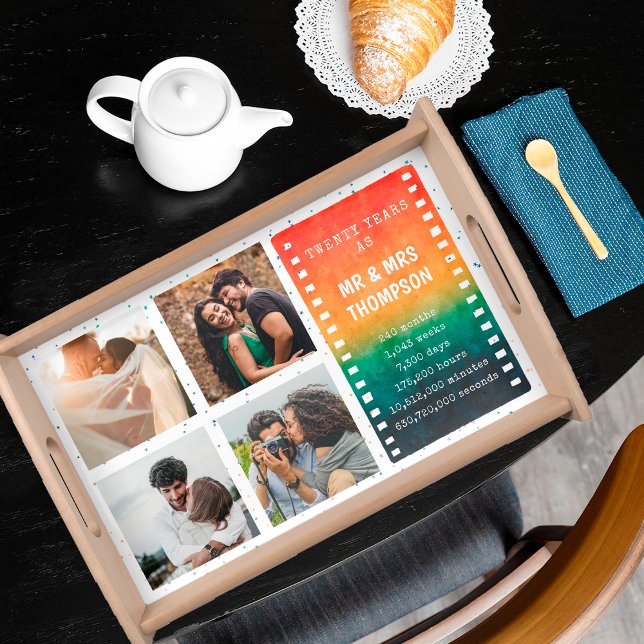 Retro Sunset 4 Photo Mr and Mrs 20th Anniversary Serving Tray (Creator Uploaded)