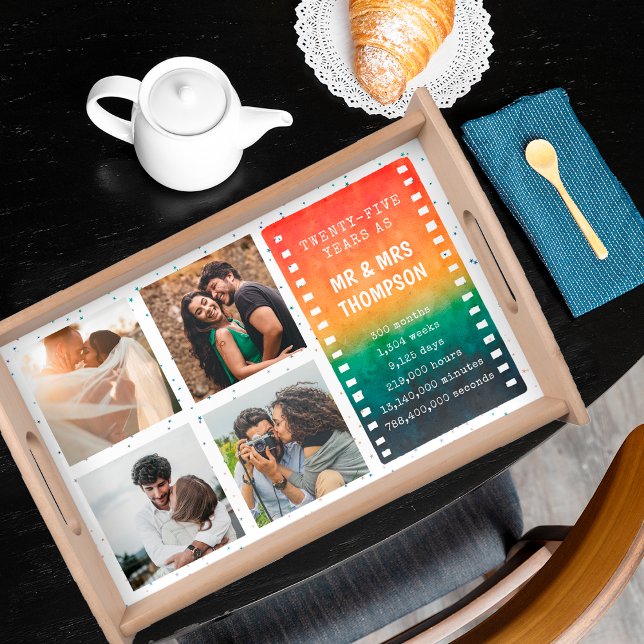 Retro Sunset 4 Photo Mr and Mrs 25th Anniversary Serving Tray (Creator Uploaded)