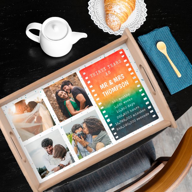 Retro Sunset 4 Photo Mr and Mrs 30th Anniversary Serving Tray (Creator Uploaded)