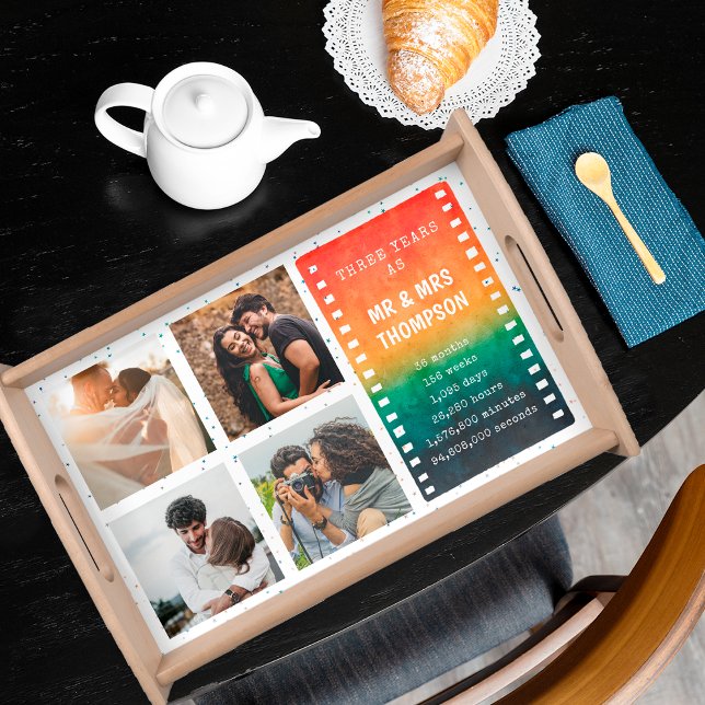 Retro Sunset 4 Photo Mr and Mrs 3rd Anniversary Serving Tray (Creator Uploaded)