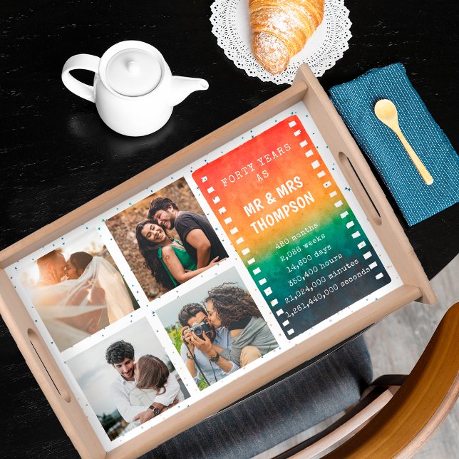 Retro Sunset 4 Photo Mr and Mrs 40th Anniversary Serving Tray (Creator Uploaded)