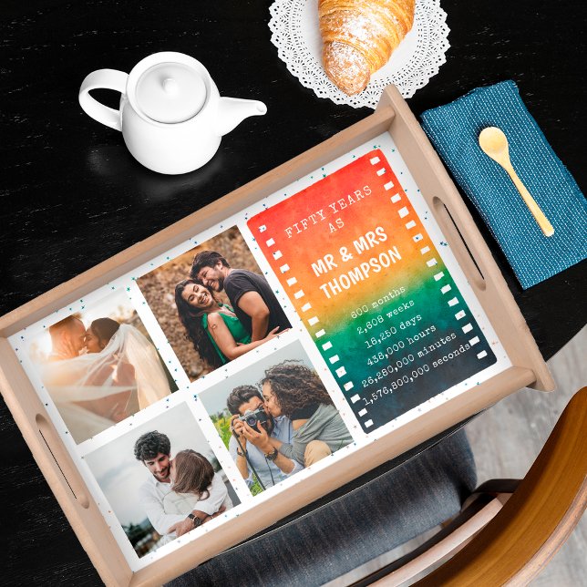 Retro Sunset 4 Photo Mr and Mrs 50th Anniversary Serving Tray (Creator Uploaded)