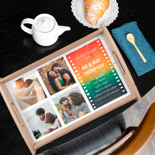 Retro Sunset 4 Photo Mr and Mrs 5th Anniversary Serving Tray