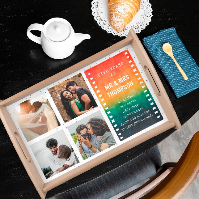 Retro Sunset 4 Photo Mr and Mrs 5th Anniversary Serving Tray (Creator Uploaded)