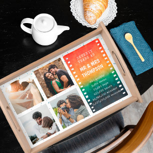 Retro Sunset 4 Photo Mr and Mrs 70th Anniversary Serving Tray