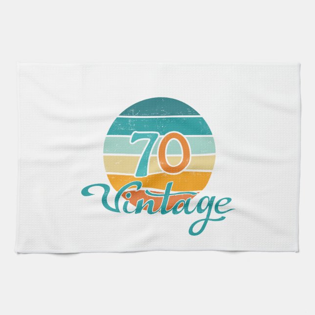 Retro Sunset 70 Vintage Distressed Kitchen Towel (Horizontal)