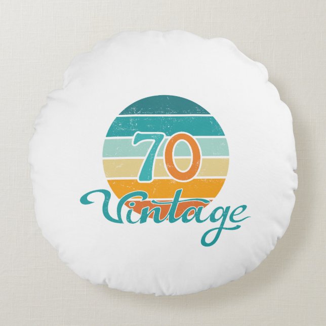 Retro Sunset 70 Vintage Distressed Round Pillow (Front)