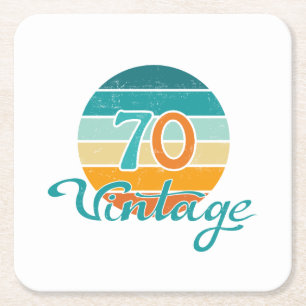 Retro Sunset 70 Vintage Distressed Square Paper Coaster