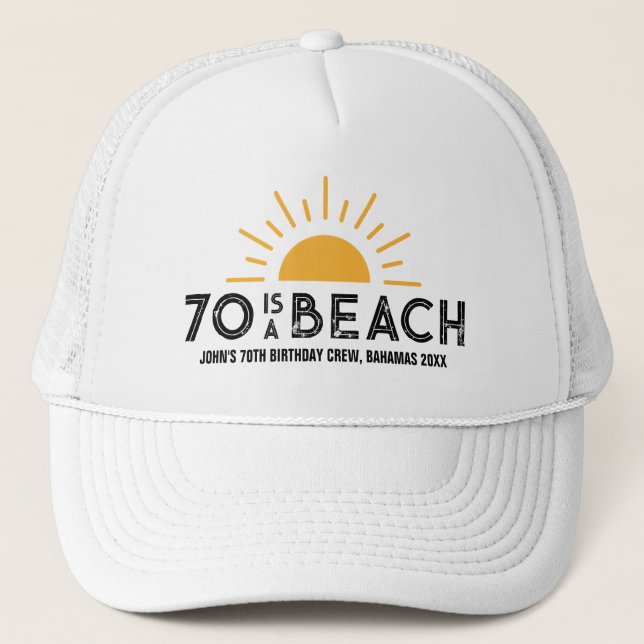 Retro Sunset 70th 80th 90th Birthday Crew Squad Trucker Hat (Front)