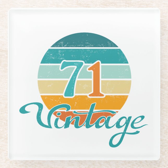 Retro Sunset 71 Vintage Distressed Glass Coaster (Front)