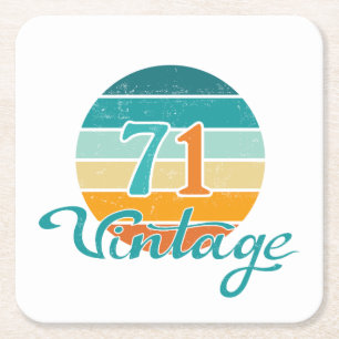 Retro Sunset 71 Vintage Distressed Square Paper Coaster