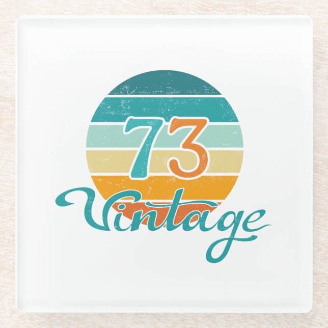 Retro Sunset 73 Vintage Distressed Glass Coaster (Front)