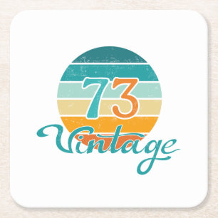 Retro Sunset 73 Vintage Distressed Square Paper Coaster