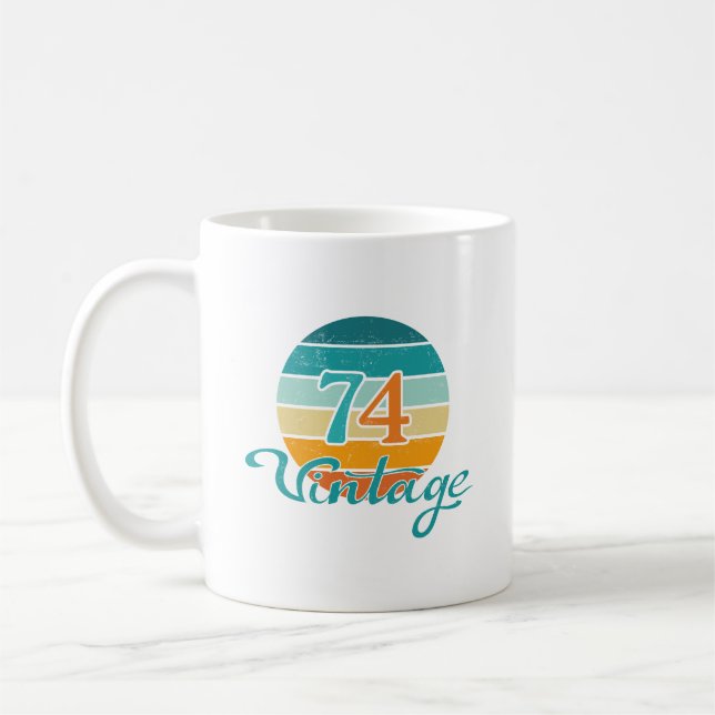 Retro Sunset 74 Vintage Distressed Coffee Mug (Left)