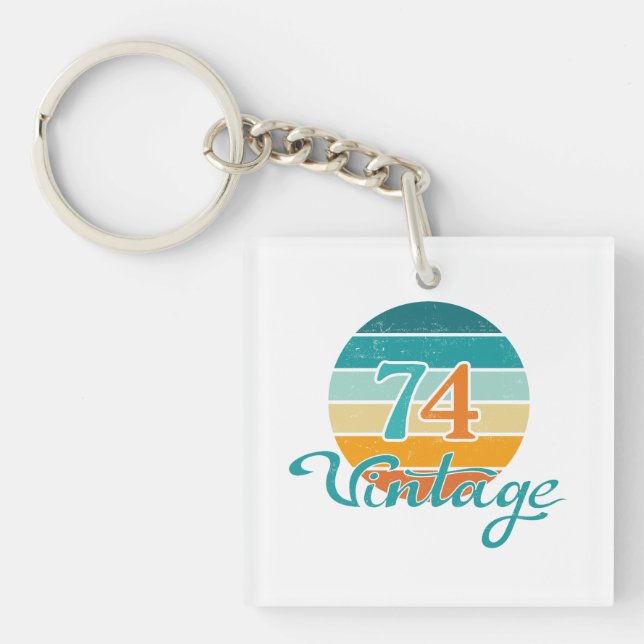Retro Sunset 74 Vintage Distressed Keychain (Front)