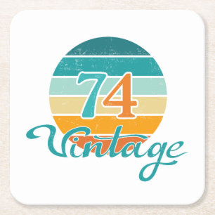 Retro Sunset 74 Vintage Distressed Square Paper Coaster
