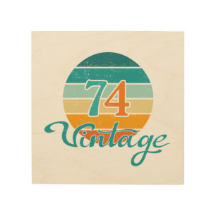 Retro Sunset 74 Vintage Distressed Wood Wall Art