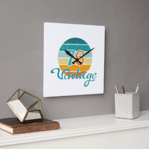 Retro Sunset 76 Vintage Distressed Square Wall Clock