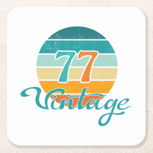 Retro Sunset 77 Vintage Distressed Square Paper Coaster