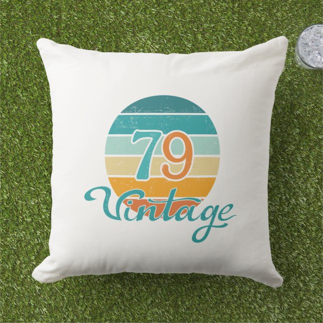 Retro Sunset 79 Vintage Distressed Outdoor Pillow (Grass)