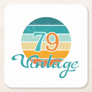Retro Sunset 79 Vintage Distressed Square Paper Coaster