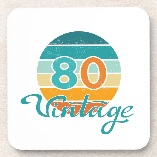 Retro Sunset 80 Vintage Distressed Beverage Coaster (Front)