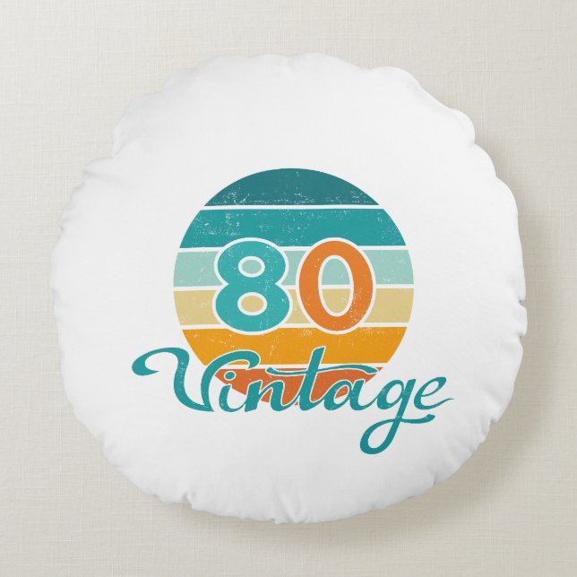 Retro Sunset 80 Vintage Distressed Round Pillow (Front)
