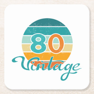 Retro Sunset 80 Vintage Distressed Square Paper Coaster